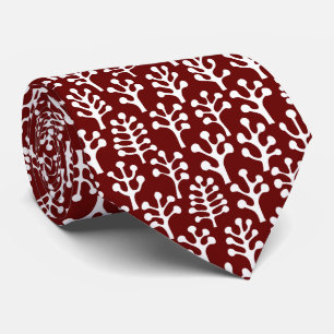 Gravata Floresta 230823 - Branco sobre Vermelho Escuro