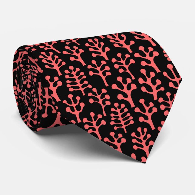 Gravata Floresta 230823 - Rosa tropical em preto (Rolled)