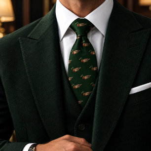 Gravata Floresta Antiga em Tweed Verde com Pato Selvagem d