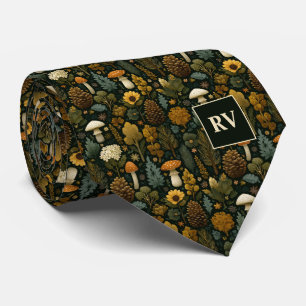 Gravata Floresta de Cogumelos Monogramados Outono Pinha