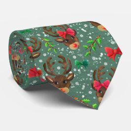 Gravata Floresta de Reindeer de Natal verde    