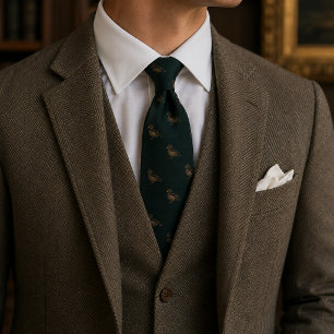 Gravata Floresta Verde Antigo Dourado Pato Madeira Herança