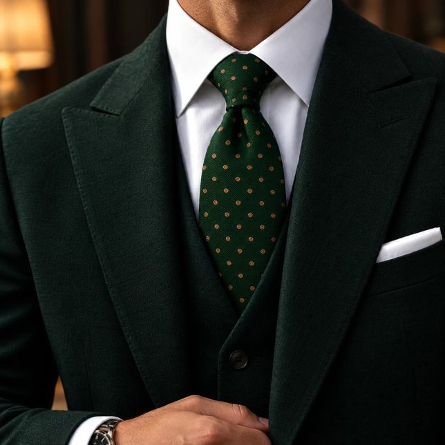 Gravata Floresta Verde Dourado Clássico Bolinhas  (Criador carregado)