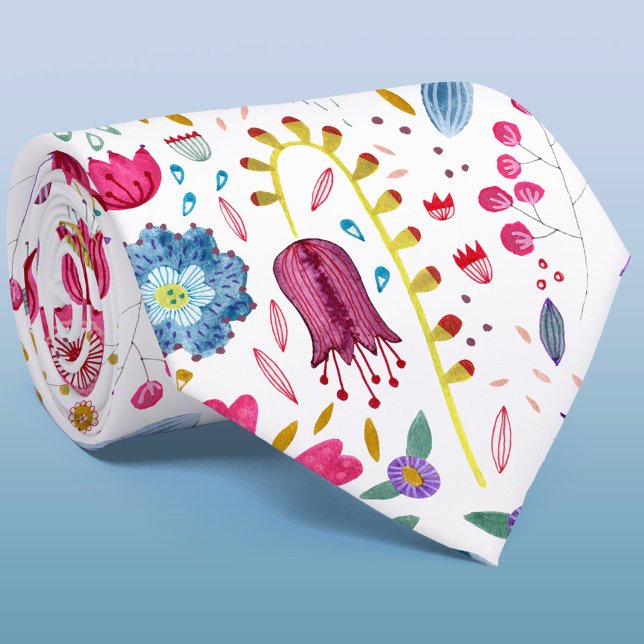 Gravata Florim Botânico de Aquarelas de Flores Selvagens (Modern watercolor floral tie)