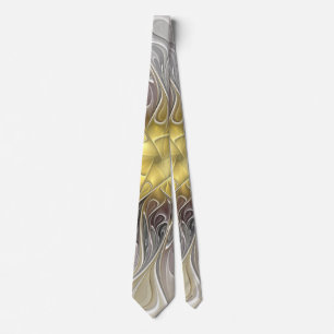 Gravata Flourish com a flor abstrata moderna Dourado do