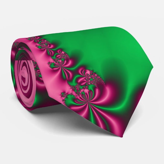 Gravata Fluxo rosa e verde (Rolled)