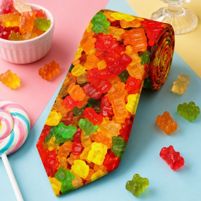 Gravata fofinhos bonitos, arco-íris, doce, doce e doce Urs (cute foodie rainbow colourful candy Gummy Bear Neck Tie)