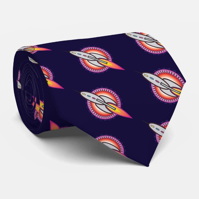 Gravata Foguete Espacial Retro Ficção Científica (Rolled)