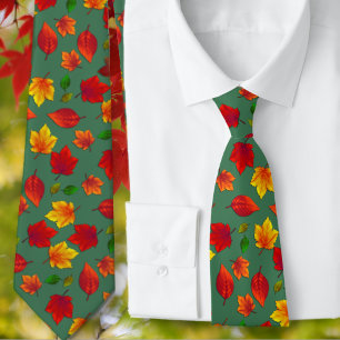 Gravata Folga Folha Padrão Floresta Verde Tie de outono