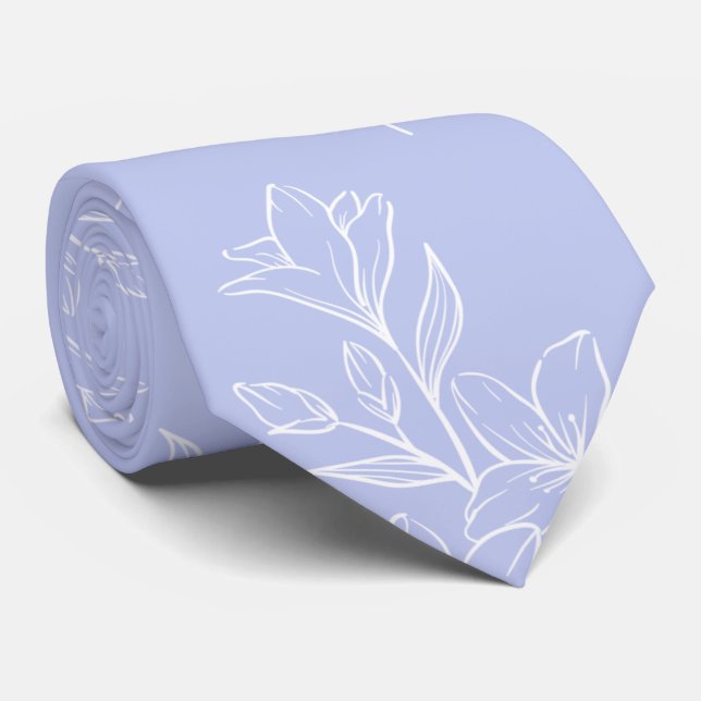 Gravata Folha azul-céu retro flores florais padrão elegant (Rolled)
