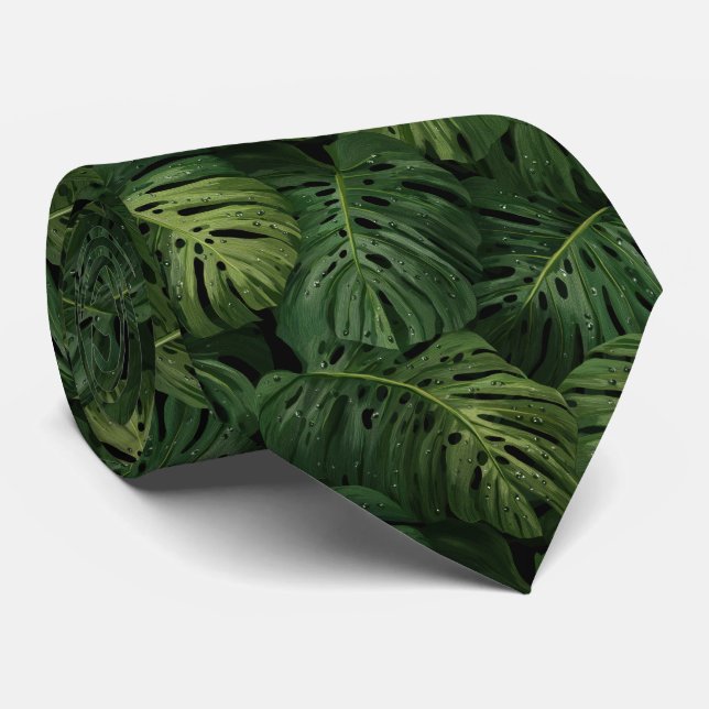 Gravata Folha de Monstera Padrão Tropical (Rolled)