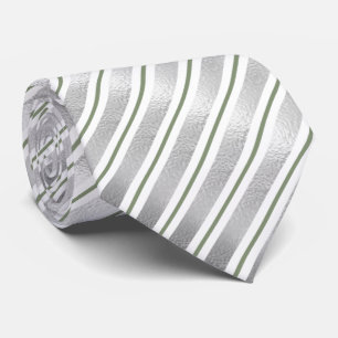 Gravata Folha de Prata Faux Elegante e faixas verdes Sage