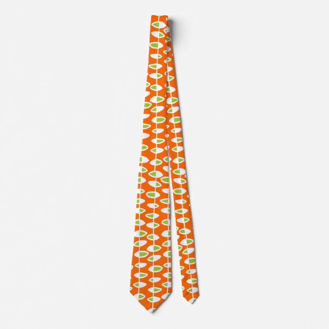 Gravata Folha Retroativa - Branco e Verde em Laranja (Frente)