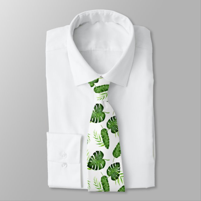 Gravata Folha Tropical de Monstera Verde Botânica (Amarrado)