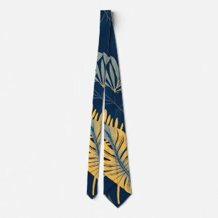 Gravata Folha Tropical Moderna de Monstera Azul Naval Dour