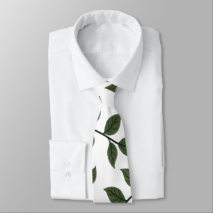 Gravata Folhagem com Folhas Verdes em Branco