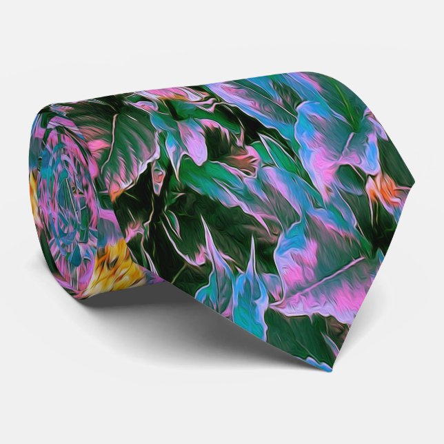 Gravata Folhagem de abstrato, verde-rosa e jardim aquático (Rolled)