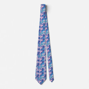 Gravata Folhagem tropical rosa e azul personalizada