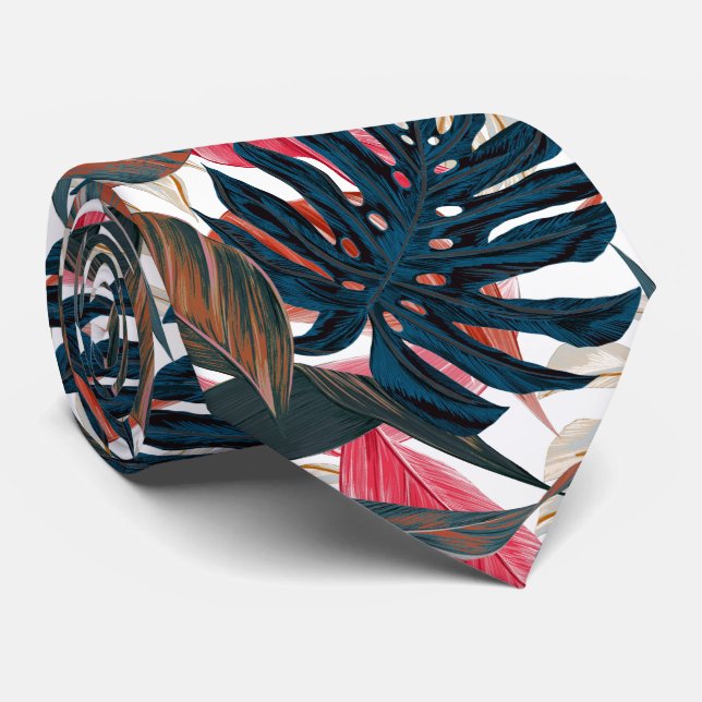 Gravata Folhagem Tropical Rust Azul PixDezines (Rolled)