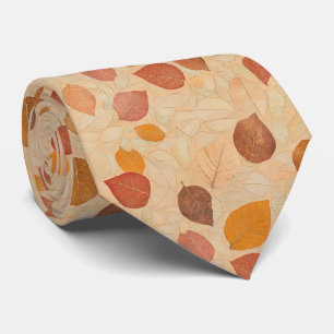 Gravata Folhas Caídas Vintage Secas Dourado Laranja Vermel