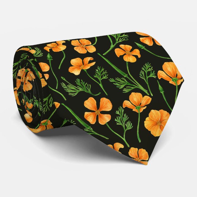 Gravata Folhas da Califórnia, flores no verão, verdinho (Rolled)