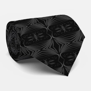 Gravata Folhas De Abstrato Pretas E Espelhadas De Cinza