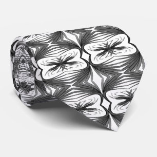 Gravata Folhas De Abstrato Pretas E Espelhadas De Cinza