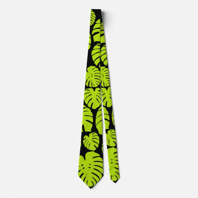 Gravata Folhas de Monstera em Verde limão e preto (Frente)