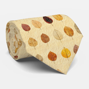 Gravata Folhas de Outono Pressionadas Douradas Marrons Cre