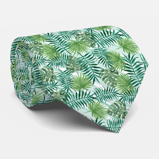 Gravata Folhas de Palmeira Verde Chic Tropical Arte de Ver (Rolled)
