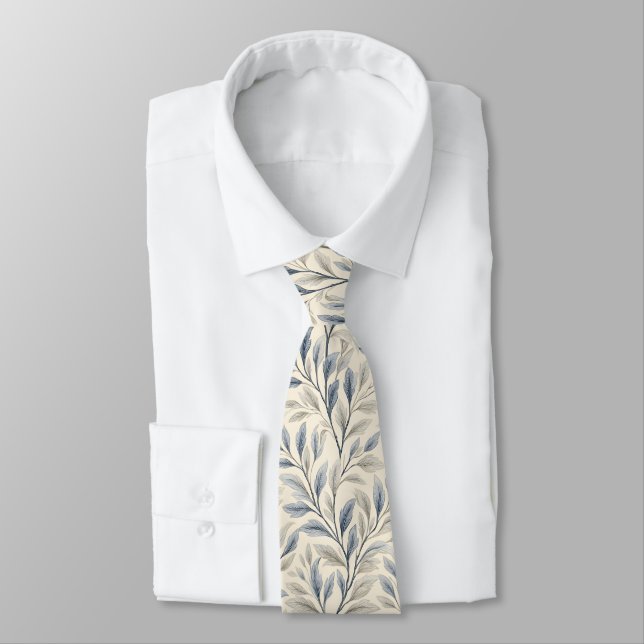 Gravata Folhas de Salgueiro Elegantes em Creme (Amarrado)