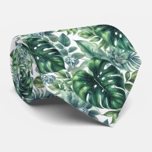 Gravata Folhas de Verdura em Aquarela Tropical com Diamant