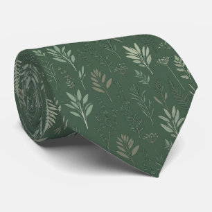 Gravata Folhas Delicadas Botânicas Verde Floresta