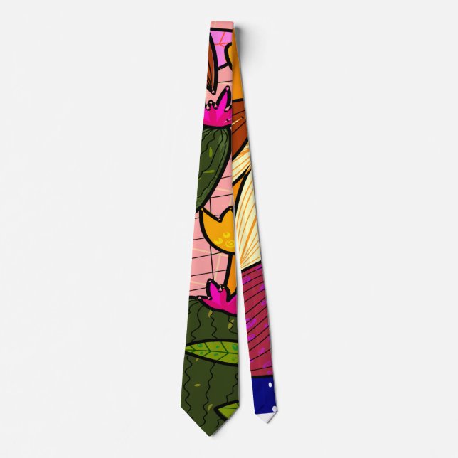 Gravata Folhas e flores abstrato tropicais (Frente)