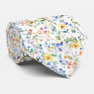 Gravata Folhas e flores silvestres em aquarela