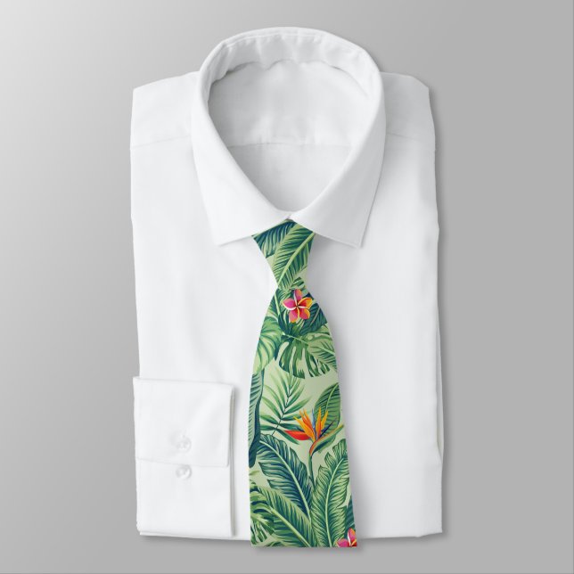 Gravata Folhas e flores tropicais de banana monstera (Amarrado)