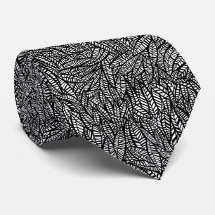 Gravata Folhas Preto E Branco Padrão