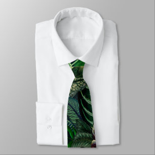 Gravata Folhas Tropicais da Floresta Tropical Midnight