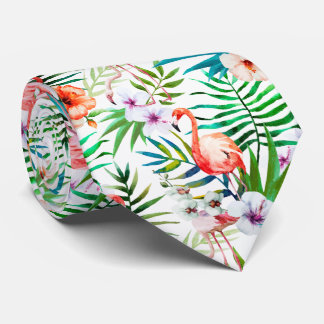 Gravata Folhas Tropicais de Flamingo de Paraíso Flamingo