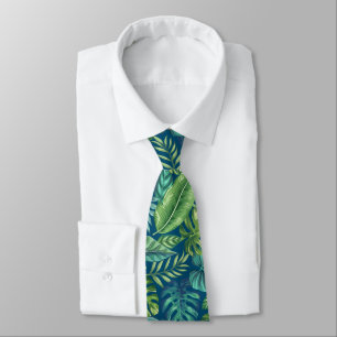 Gravata Folhas Tropicais de Palma Verde e Teal Banana Mons