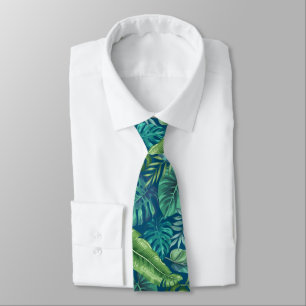 Gravata Folhas Tropicais de Palma Verde e Teal Banana Mons
