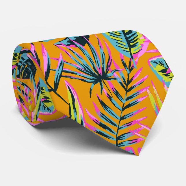 Gravata Folhas Tropicais Havaianas E Plantas Padrão-Impres (Rolled)