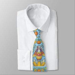 GRAVATA FOLK ART TURKEY, COLORIDO OBRIGADO AO HOLIDAY TIE