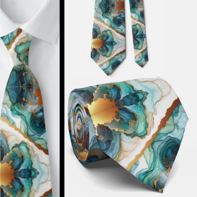 Gravata Formal | Azul Teal Mármore & Dourado (Criador carregado)