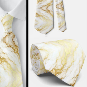 Gravata Formal de Luxo   Mármore Branco e Dourado