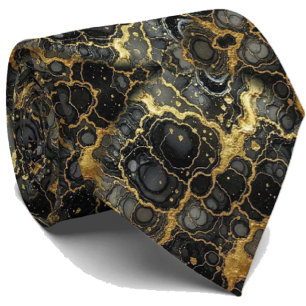 Gravata Formal de Luxo Preto e Dourado Mármore