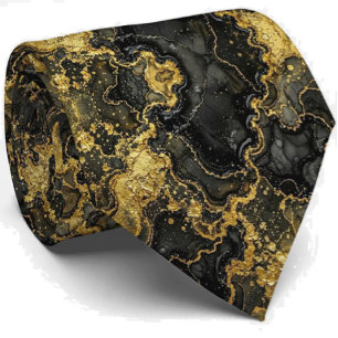 Gravata Formal de Luxo   Preto e Dourado Mármore