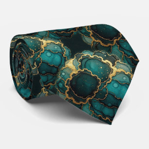 Gravata Formal Faux Seda Mármore Teal + Dourado Gentlema