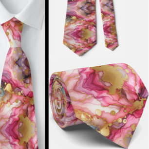 Gravata Formal Mármore Rosa e Dourado