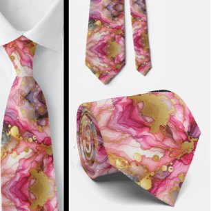 Gravata Formal Mármore Rosa e Dourado